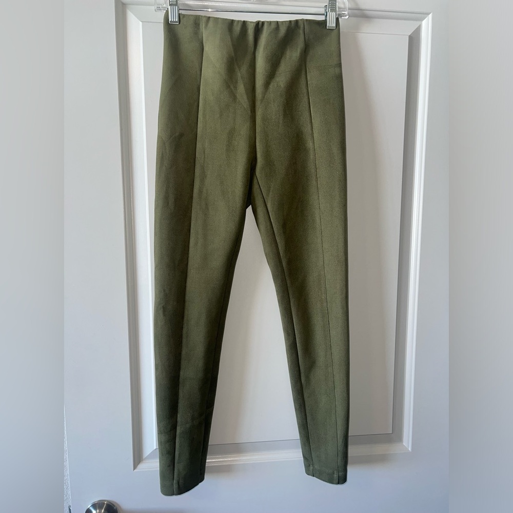 Loft Faux Suede Olive Green Leggings with Hidden Ankle Zipper Size XS